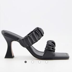 ASOS Black Harling Square Toe Ruched Toe Mid Heel Mules